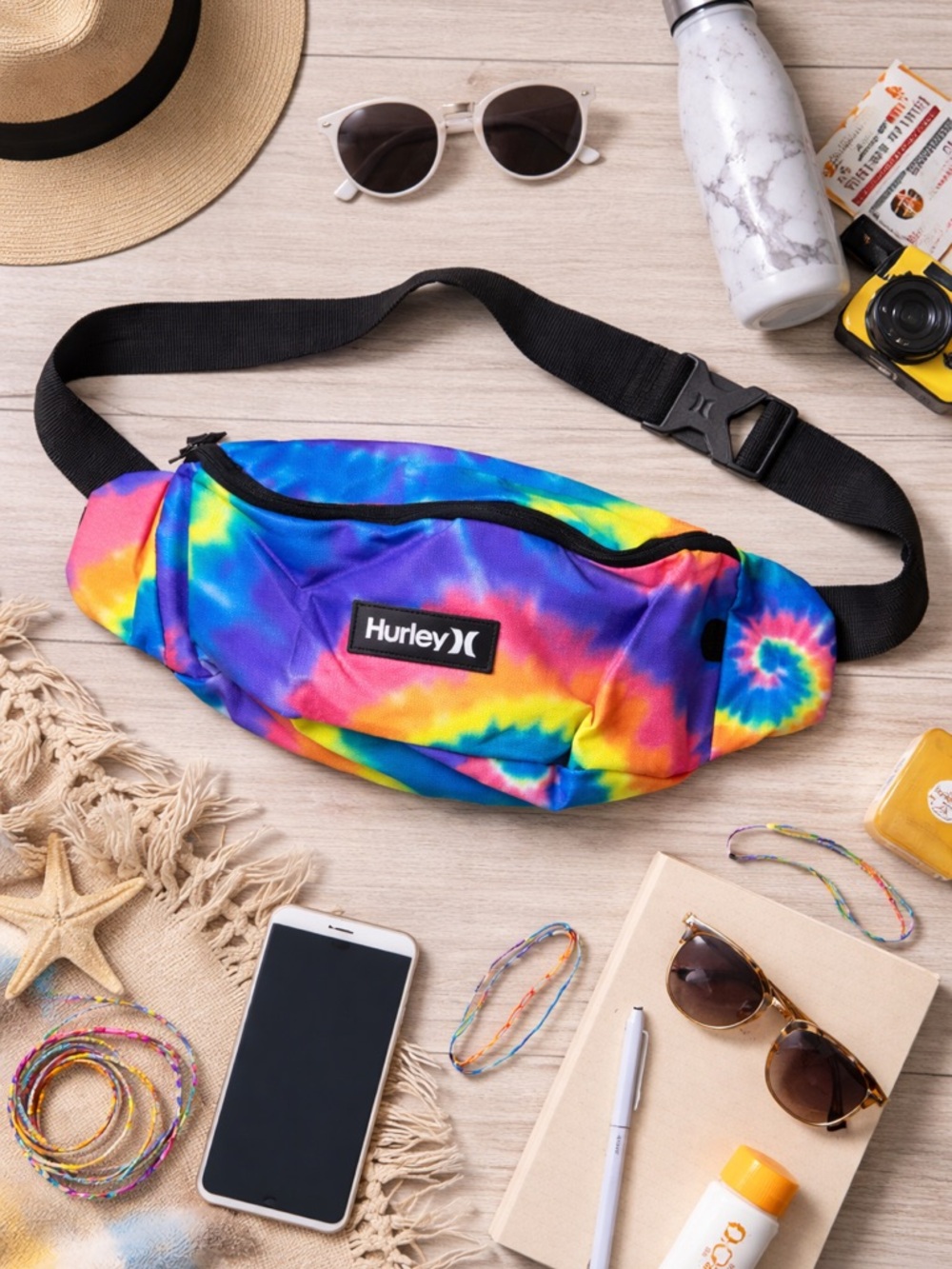 Hurley Tie Dye Fanny Pack Rainbow Festival Waist Bag NEW